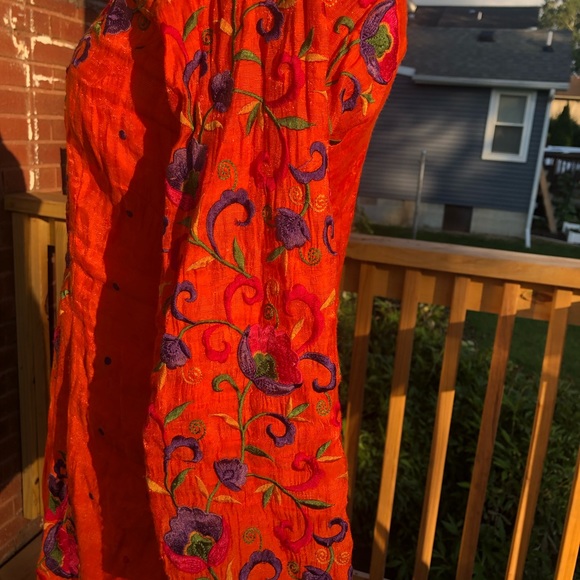 Ladies bright bold orange embroidered dress/shirt size M -one of a kind - Picture 6 of 6